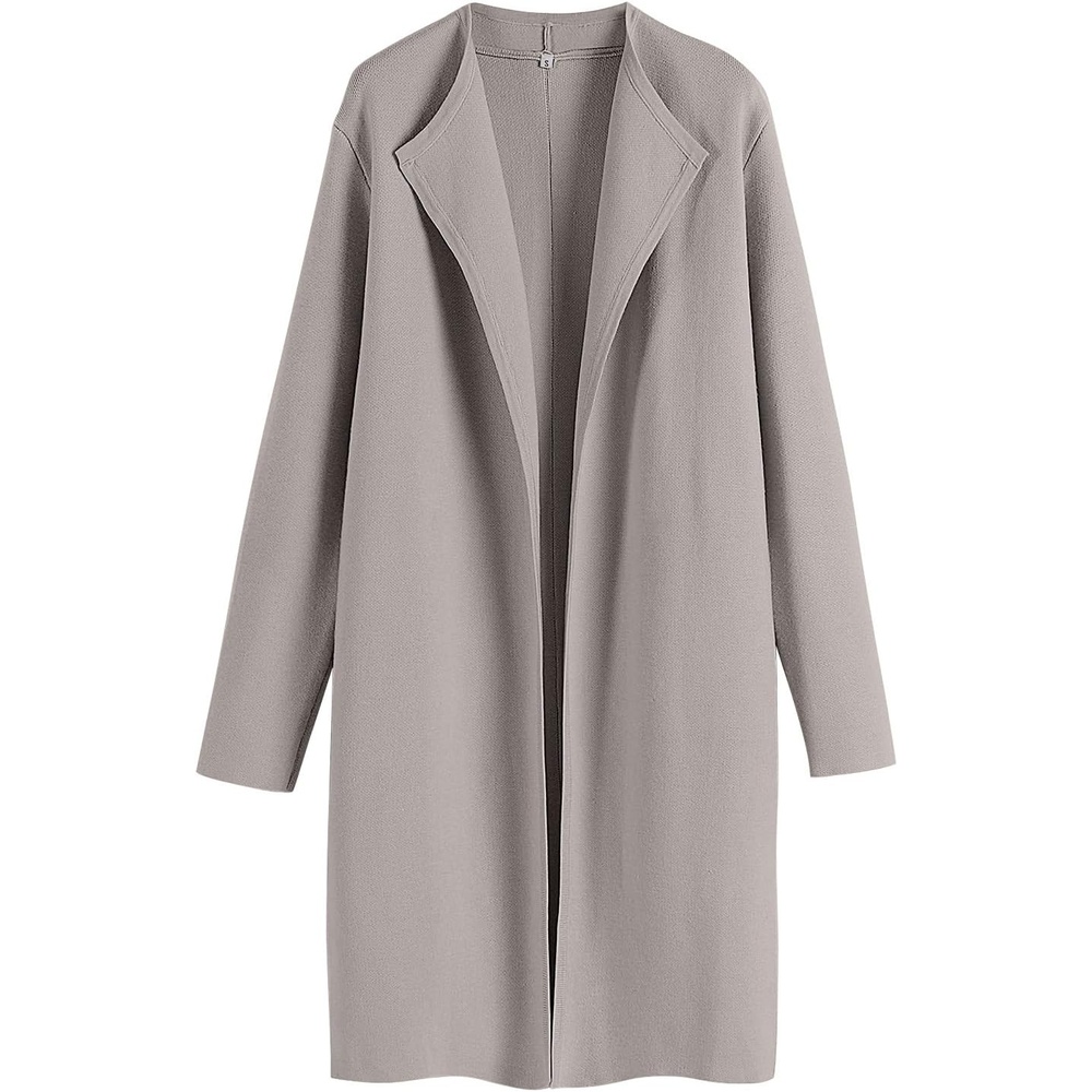 image:imageANRABESS Womens Long Cardigans Sweater 2026 Fall Dressy Casual Lapel Knit Warm Trench Coatigan Oversized Blazer Jacket CoatGrey Khaki