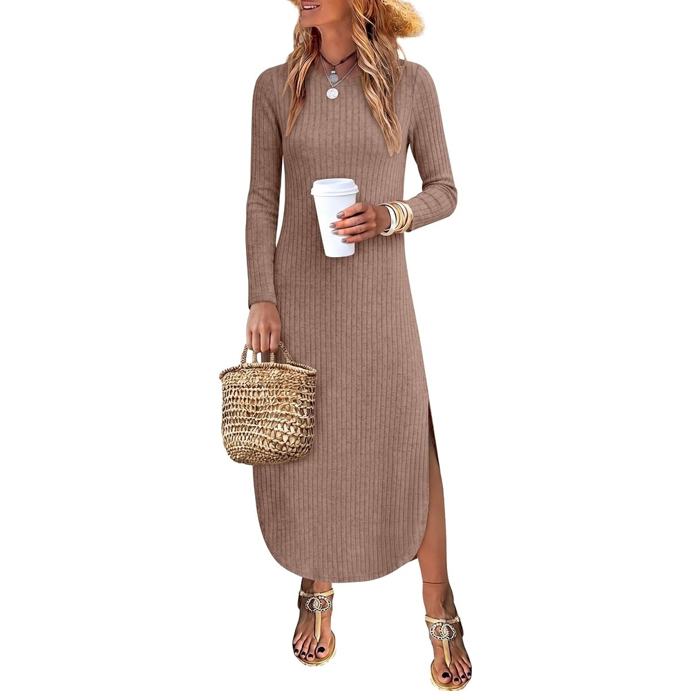 image:imageANRABESS Womens Long Sleeve Maxi Fall Knit Sweater DressKhaki