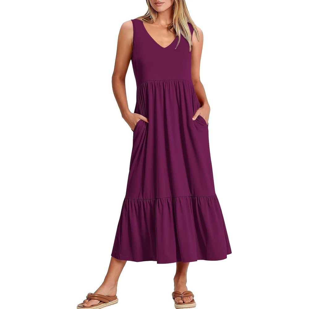 image:imageANRABESS Womens Sleeveless Summer Casual Maxi Dresses with PocketsDark Purple