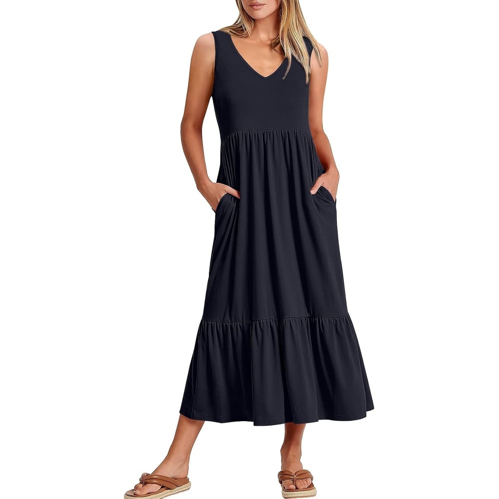 image:imageANRABESS Womens Sleeveless Summer Casual Maxi Dresses with PocketsNavy Blue