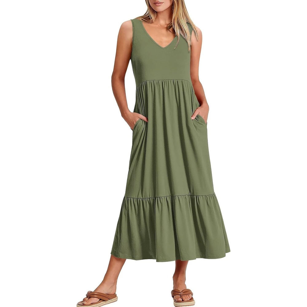 image:imageANRABESS Womens Sleeveless Summer Casual Maxi Dresses with PocketsOlive