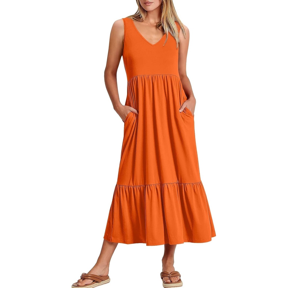 image:imageANRABESS Womens Sleeveless Summer Casual Maxi Dresses with PocketsOrange