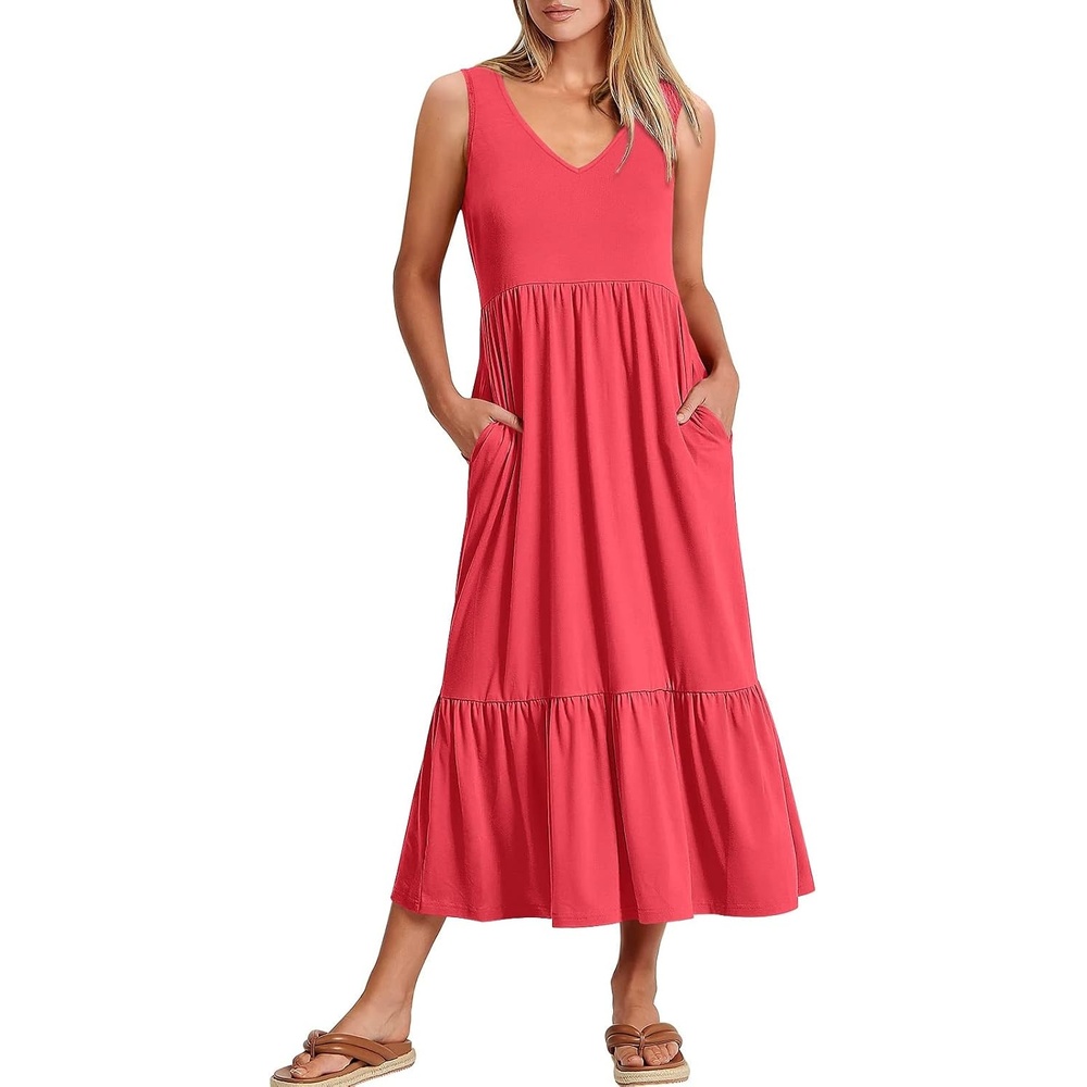 image:imageANRABESS Womens Sleeveless Summer Casual Maxi Dresses with PocketsPeach