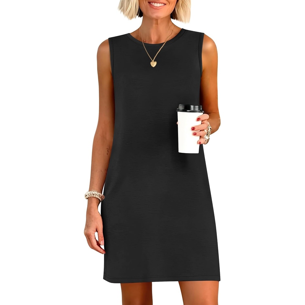 image:imageANRABESS Womens Wrinkle Free Summer Casual Sleeveless Mini DressesBlack