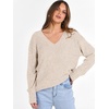 ANRABESS Ribbed V Neck Long Sleeve Shirts for Women(Beige)