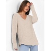 ANRABESS Ribbed V Neck Long Sleeve Shirts for Women(Beige)