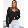 ANRABESS Ribbed V Neck Long Sleeve Shirts for Women(Black)