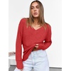 ANRABESS Ribbed V Neck Long Sleeve Shirts for Women(Bright Red)