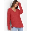 ANRABESS Ribbed V Neck Long Sleeve Shirts for Women(Bright Red)
