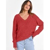 ANRABESS Ribbed V Neck Long Sleeve Shirts for Women(Bright Red)
