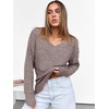 ANRABESS Ribbed V Neck Long Sleeve Shirts for Women(Coffee)