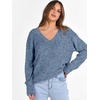 ANRABESS Ribbed V Neck Long Sleeve Shirts for Women(Dark Blue)