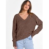 ANRABESS Ribbed V Neck Long Sleeve Shirts for Women(Dark Brown)