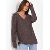 ANRABESS Ribbed V Neck Long Sleeve Shirts for Women(Deep Brown)