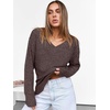 ANRABESS Ribbed V Neck Long Sleeve Shirts for Women(Deep Brown)