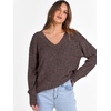 ANRABESS Ribbed V Neck Long Sleeve Shirts for Women(Deep Brown)