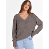 ANRABESS Ribbed V Neck Long Sleeve Shirts for Women(Deep Coffee)