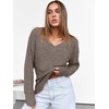 ANRABESS Ribbed V Neck Long Sleeve Shirts for Women(Deep Coffee)