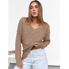 ANRABESS Ribbed V Neck Long Sleeve Shirts for Women(Deep Khaki)
