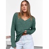 ANRABESS Ribbed V Neck Long Sleeve Shirts for Women(Green)
