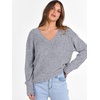 ANRABESS Ribbed V Neck Long Sleeve Shirts for Women(Grey)