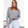 ANRABESS Ribbed V Neck Long Sleeve Shirts for Women(Grey)