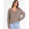 ANRABESS Ribbed V Neck Long Sleeve Shirts for Women(Khaki)