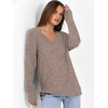 ANRABESS Ribbed V Neck Long Sleeve Shirts for Women(Khaki)
