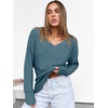ANRABESS Ribbed V Neck Long Sleeve Shirts for Women(Lake Blue)
