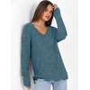 ANRABESS Ribbed V Neck Long Sleeve Shirts for Women(Lake Blue)