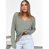 ANRABESS Ribbed V Neck Long Sleeve Shirts for Women(Light Green)