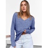 ANRABESS Ribbed V Neck Long Sleeve Shirts for Women(Navy Blue)