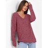 ANRABESS Ribbed V Neck Long Sleeve Shirts for Women(Red)