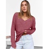 ANRABESS Ribbed V Neck Long Sleeve Shirts for Women(Red)