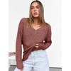 ANRABESS Ribbed V Neck Long Sleeve Shirts for Women(Rust)