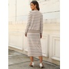 ANRABESS Women 2 Piece Striped Sweater Skirt Set(Almond White)
