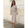 ANRABESS Women 2 Piece Striped Sweater Skirt Set(Almond White)