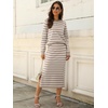 ANRABESS Women 2 Piece Striped Sweater Skirt Set(Almond White)