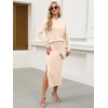 ANRABESS Women 2 Piece Striped Sweater Skirt Set(Beige)