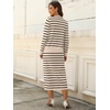 ANRABESS Women 2 Piece Striped Sweater Skirt Set(Beige Black)