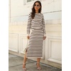 ANRABESS Women 2 Piece Striped Sweater Skirt Set(Beige Black)