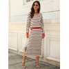 ANRABESS Women 2 Piece Striped Sweater Skirt Set(Beige Black Red)