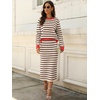 ANRABESS Women 2 Piece Striped Sweater Skirt Set(Beige Black Red)
