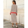 ANRABESS Women 2 Piece Striped Sweater Skirt Set(Beige Black Red)