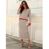 ANRABESS Women 2 Piece Striped Sweater Skirt Set(Beige Black Red)
