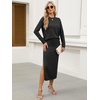 ANRABESS Women 2 Piece Striped Sweater Skirt Set(Black)