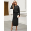ANRABESS Women 2 Piece Striped Sweater Skirt Set(Black)