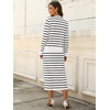 ANRABESS Women 2 Piece Striped Sweater Skirt Set(Black White)