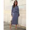 ANRABESS Women 2 Piece Striped Sweater Skirt Set(Blue White)