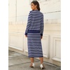 ANRABESS Women 2 Piece Striped Sweater Skirt Set(Blue White)